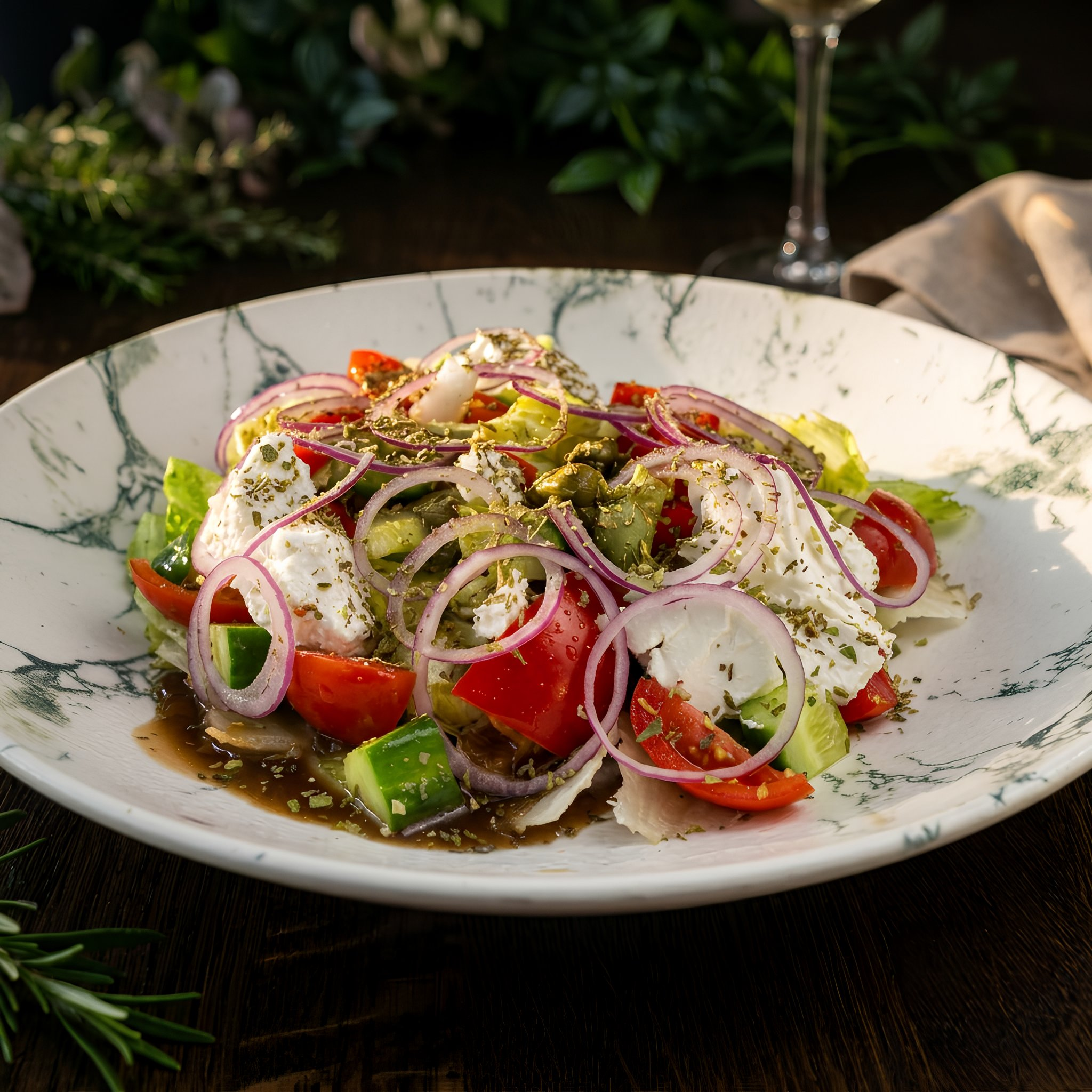 Салат по-гречески с бальзамической заправкой
